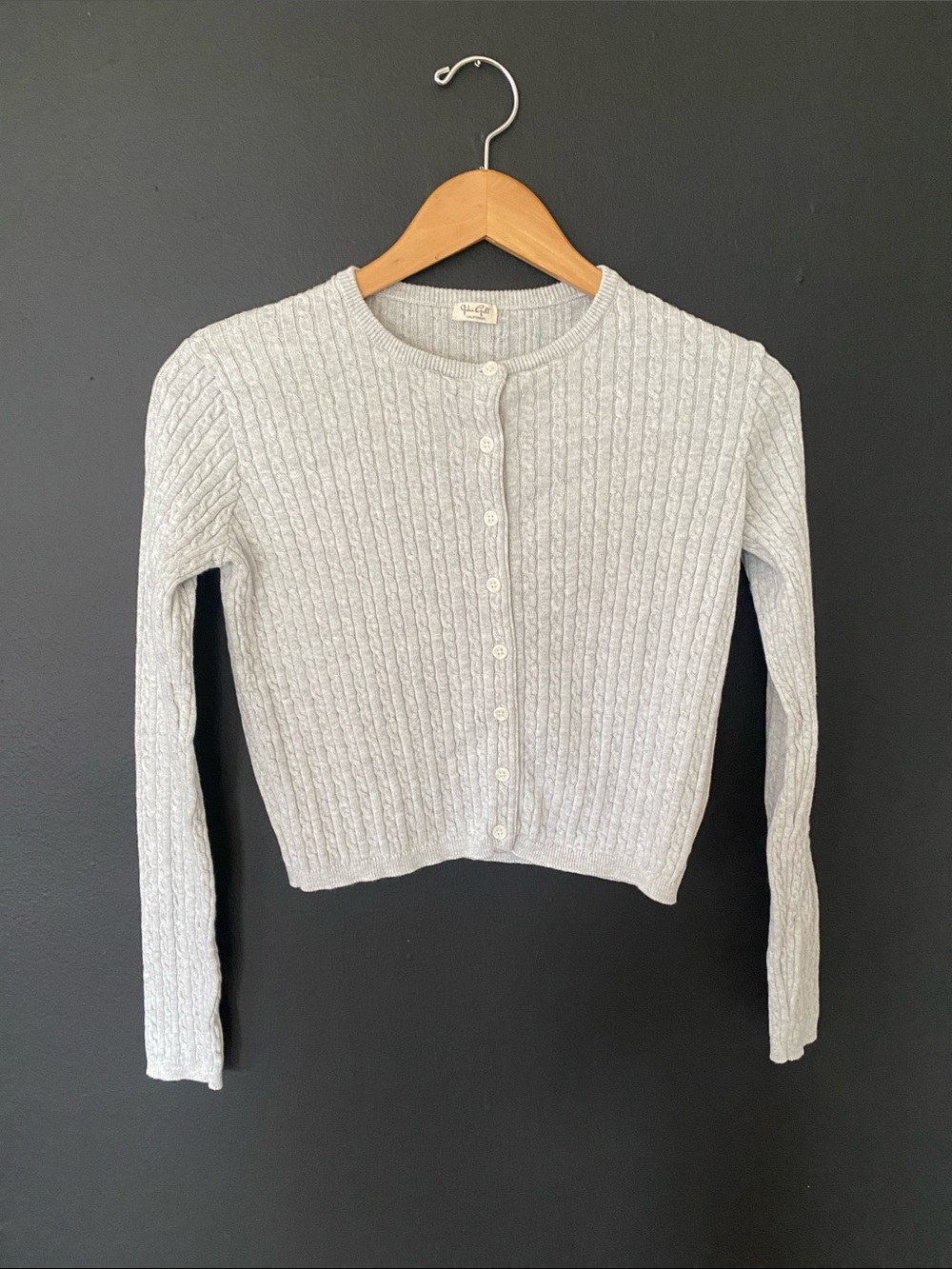 John Galt Light Gray Cable Knit Button-Front Women's Sweater